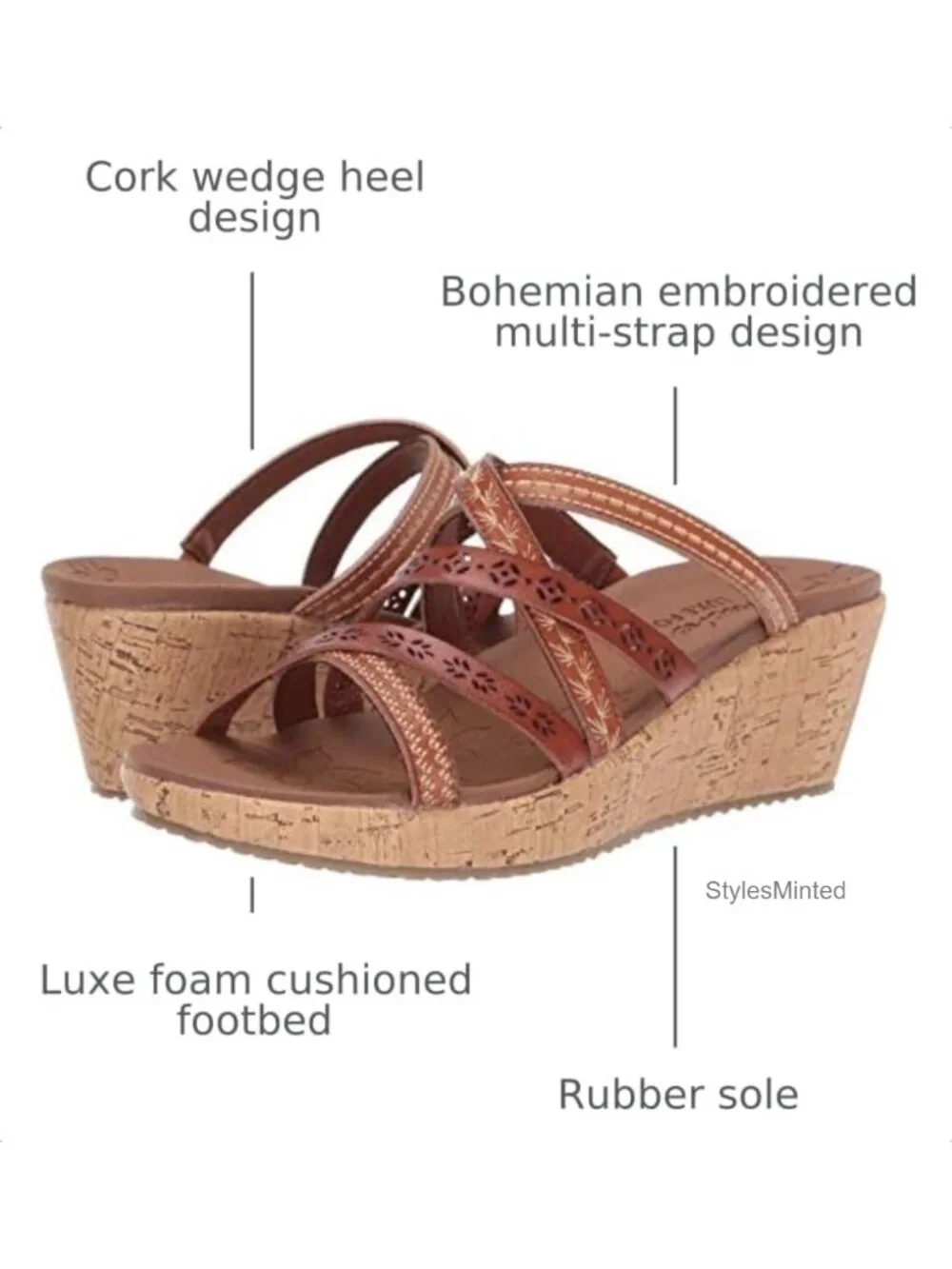 Skechers Beverlee Women's Wedge Sandals - Embroidered, Boho Chic, 2.25 Heel